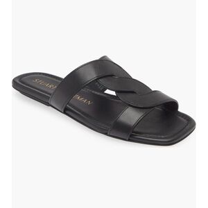 Stuart Weitzman IBIZA Black Leather Woven Strap Slides sandals NEW